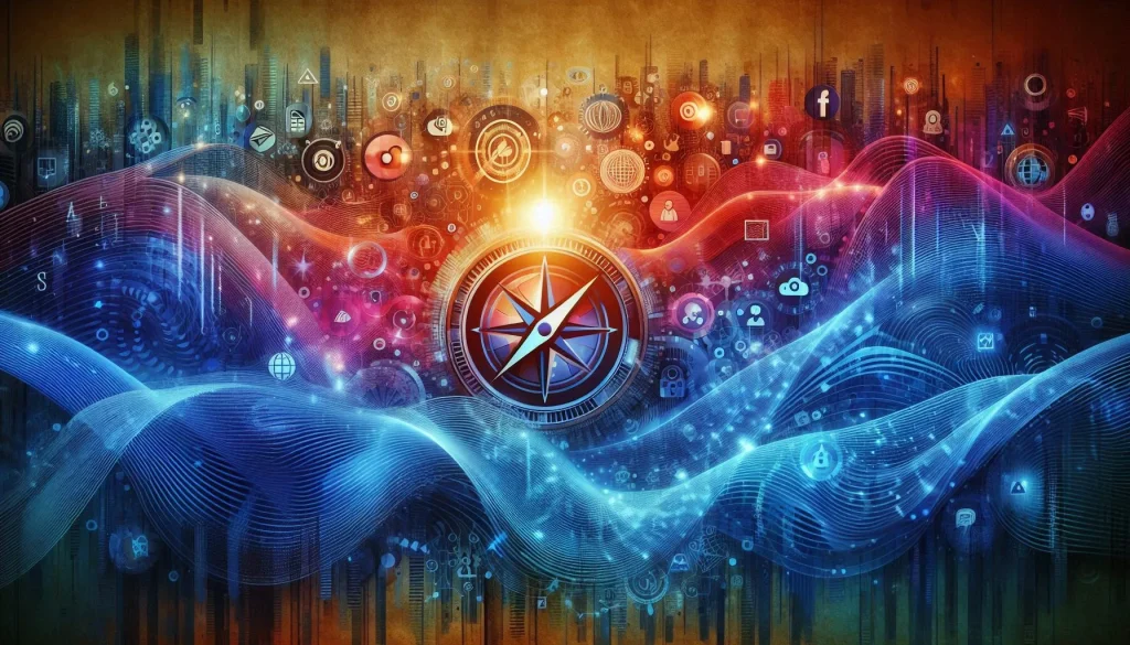 abstract concept image showing digital waves made of social media icons paper textures